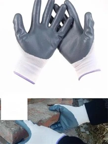 1雙園藝手套雙色防水花園手套 - 灰色 - 查看 2