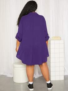 SHEIN CURVE+ 大碼捲邊袖襯衫洋裝