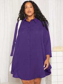 SHEIN CURVE+ 大碼捲邊袖襯衫洋裝