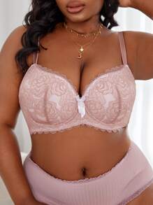 Plus Lace Underwire Bra - Dusty Pink - View 1