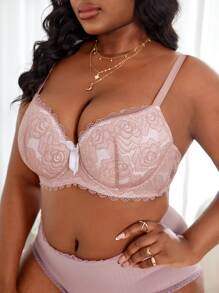 Plus Lace Underwire Bra - Dusty Pink - View 4