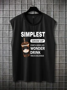 Manfinity 男士標語圖案背心上衣 - 黑色 - 查看 5