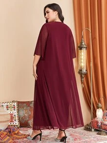 Modelyn 勃艮第红色加大码水钻细节二合一连衣裙 - 酒紅色 - 查看 2