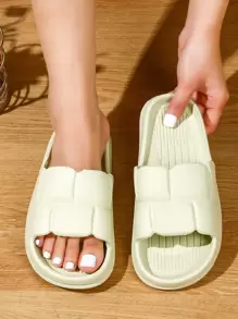 Fashion Green Slide Shoes For Women, Geometric Embossed EVA Slides - Lime Green - View 1