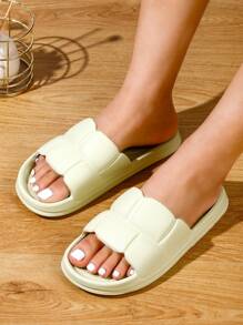 Fashion Green Slide Shoes For Women, Geometric Embossed EVA Slides - Lime Green - View 2