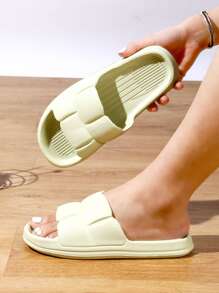 Fashion Green Slide Shoes For Women, Geometric Embossed EVA Slides - Lime Green - View 3