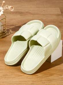 Fashion Green Slide Shoes For Women, Geometric Embossed EVA Slides - Lime Green - View 4