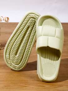 Fashion Green Slide Shoes For Women, Geometric Embossed EVA Slides - Lime Green - View 5