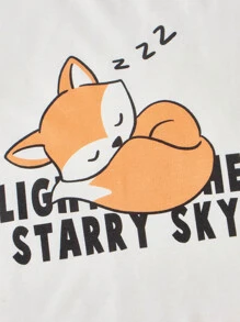 SHEIN Girls Cartoon & Slogan Graphic Tee & Trousers PJ Set - Multicolor - View 4