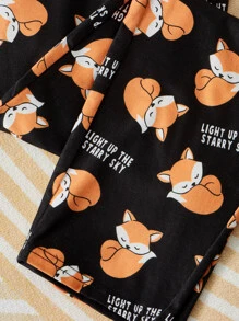 SHEIN Girls Cartoon & Slogan Graphic Tee & Trousers PJ Set - Multicolor - View 5