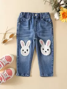 Baby Rabbit Patched Jeans - Medium Wash - View 1