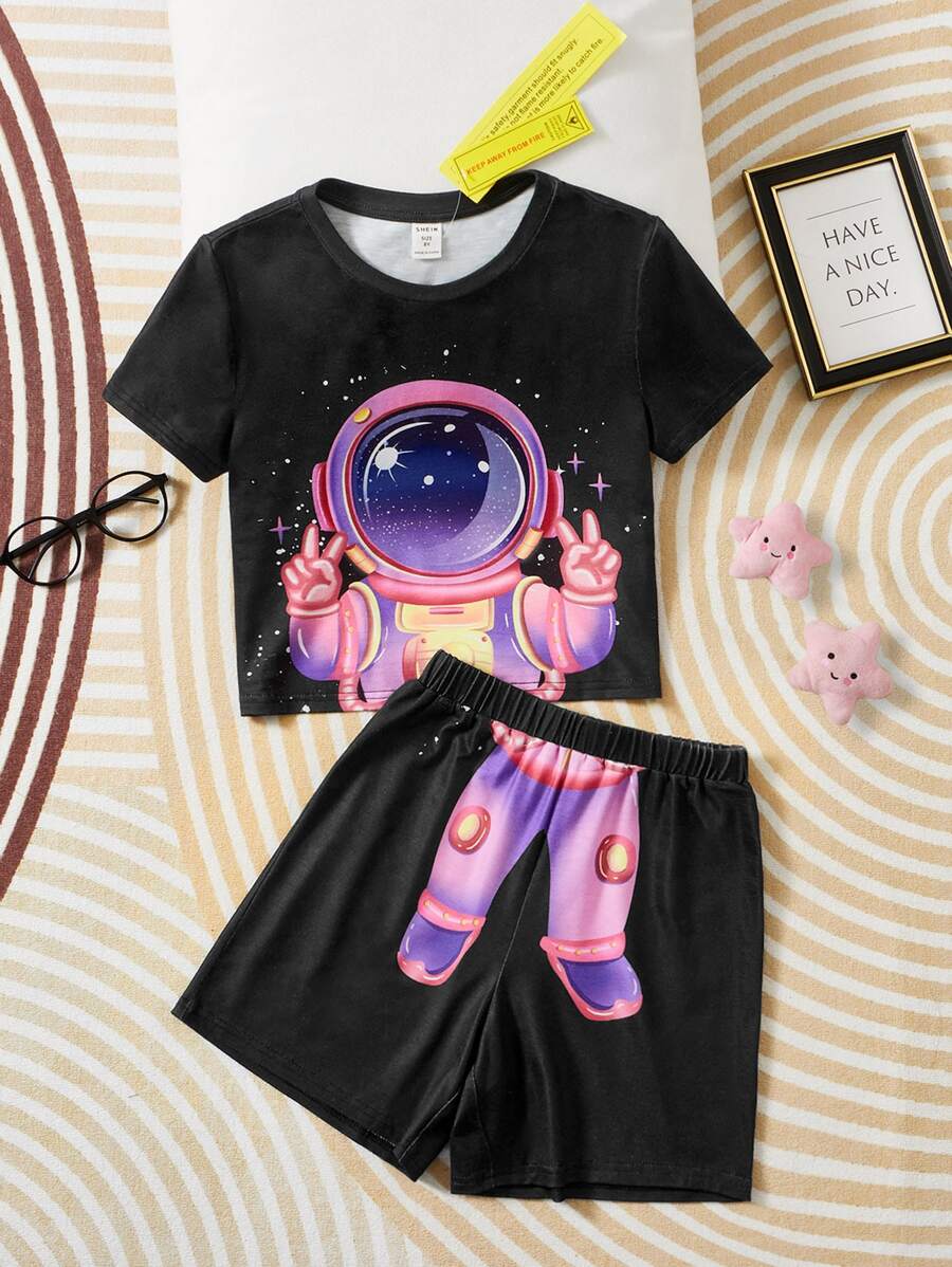 SHEIN Đồ mặc nhà Gái Hoạt hình Dễ thương - màu đen - Xem 1