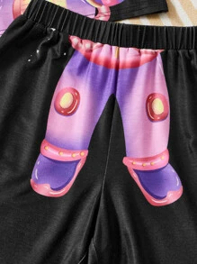 SHEIN Đồ mặc nhà Gái Hoạt hình Dễ thương - màu đen - Xem 4