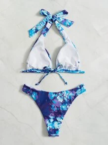Tie Dye Halter Bikini Set Summer Beach - Multicolor - View 2