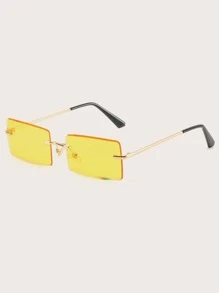 Gafas de sol de moda sin montura con lentes teñidos y diseño vintage para playa - Amarillo - Ver 2