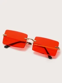 復古染色鏡片無邊框時尚眼鏡 - 紅色 - 查看 1