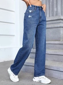 Slant Pocket Straight Leg Jeans - Medium Wash - View 4