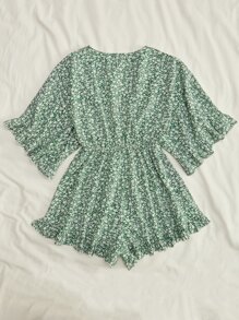 KARISMINA 女式碎花扭纹蝙蝠袖连体裤，度假装 - 薄荷綠 - 查看 2