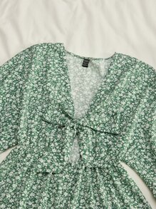 KARISMINA 女式碎花扭纹蝙蝠袖连体裤，度假装 - 薄荷綠 - 查看 3