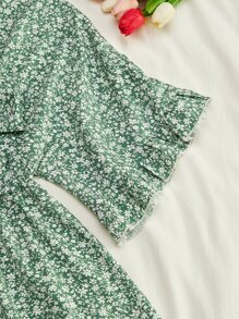 KARISMINA 女式碎花扭纹蝙蝠袖连体裤，度假装 - 薄荷綠 - 查看 4