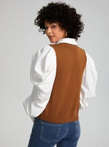 LRUBRE Cable Knit Sweater Vest - Brown - View 2