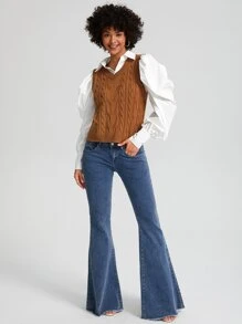 LRUBRE Cable Knit Sweater Vest - Brown - View 3