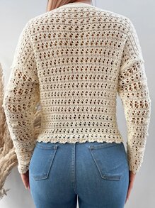 EURMUSE Pointelle Knit Drop Shoulder Cardigan - White - View 2