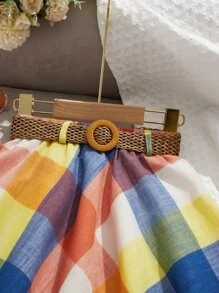 SHEIN 女孩格紋腰帶半身裙