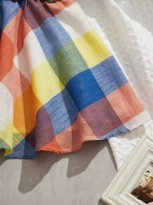 SHEIN 女孩格紋腰帶半身裙