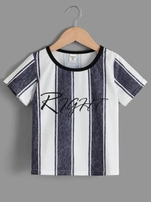 Toddler Boys Letter & Striped Print Tee - Blue and White - View 1