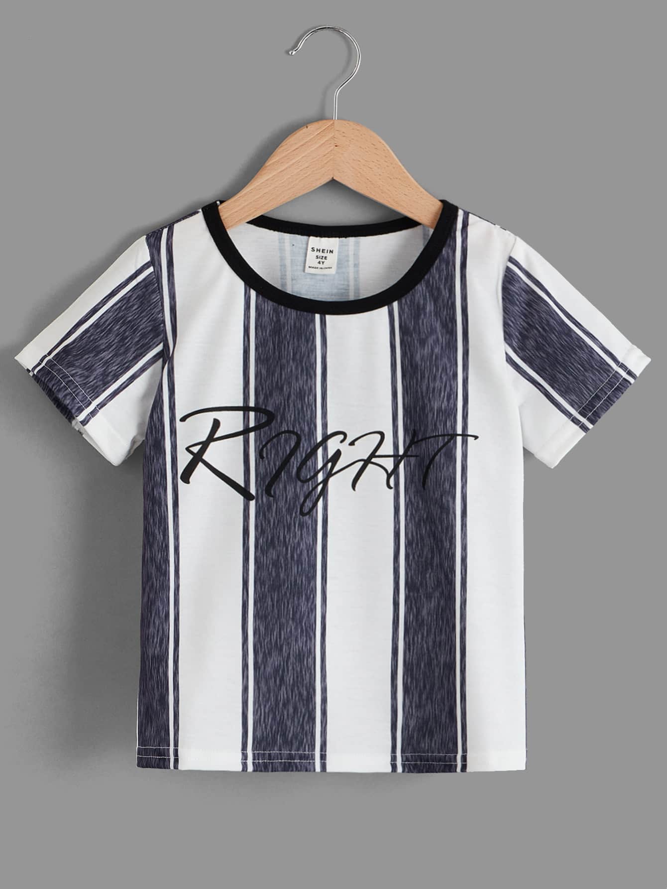 Toddler Boys Letter & Striped Print Tee - Blue and White - View 1