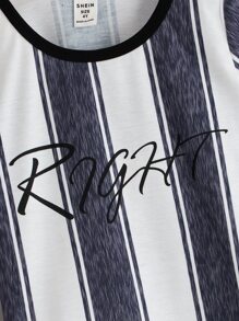 Toddler Boys Letter & Striped Print Tee - Blue and White - View 3