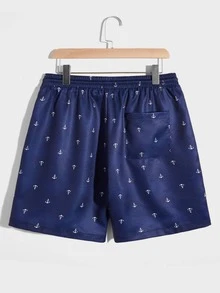 GENTILAND 男士宽松全印花衬衫和抽绳腰短裤套装 - 藏蓝色 - 查看 3