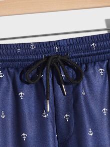 GENTILAND 男士宽松全印花衬衫和抽绳腰短裤套装 - 藏蓝色 - 查看 5