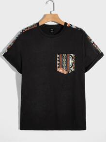Manfinity VCAY Men T-Shirts Fit Crew Neck Short Sleeve Graphic Tee Geo Patterns Casual Fashion Men Clothes Summer
