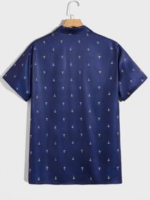 GENTILAND 男士宽松全印花衬衫和抽绳腰短裤套装 - 藏蓝色 - 查看 6