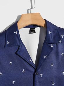 GENTILAND 男士宽松全印花衬衫和抽绳腰短裤套装 - 藏蓝色 - 查看 9