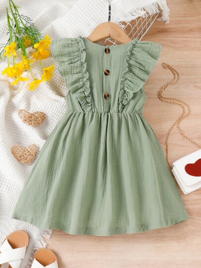 SHEIN Vintaside Kids 小女童荷葉邊前蝴蝶結連衣裙
