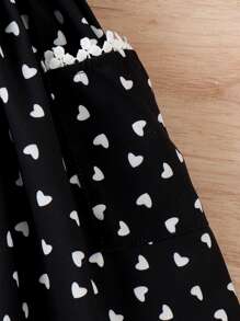 SHEIN Vestido de tirantes con estampado de corazones para niña joven con ribete de encaje de guipur y bolso a juego