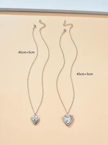 2入組/套情侶心形開口小盒吊墜項鍊 - 銀色 - 查看 3