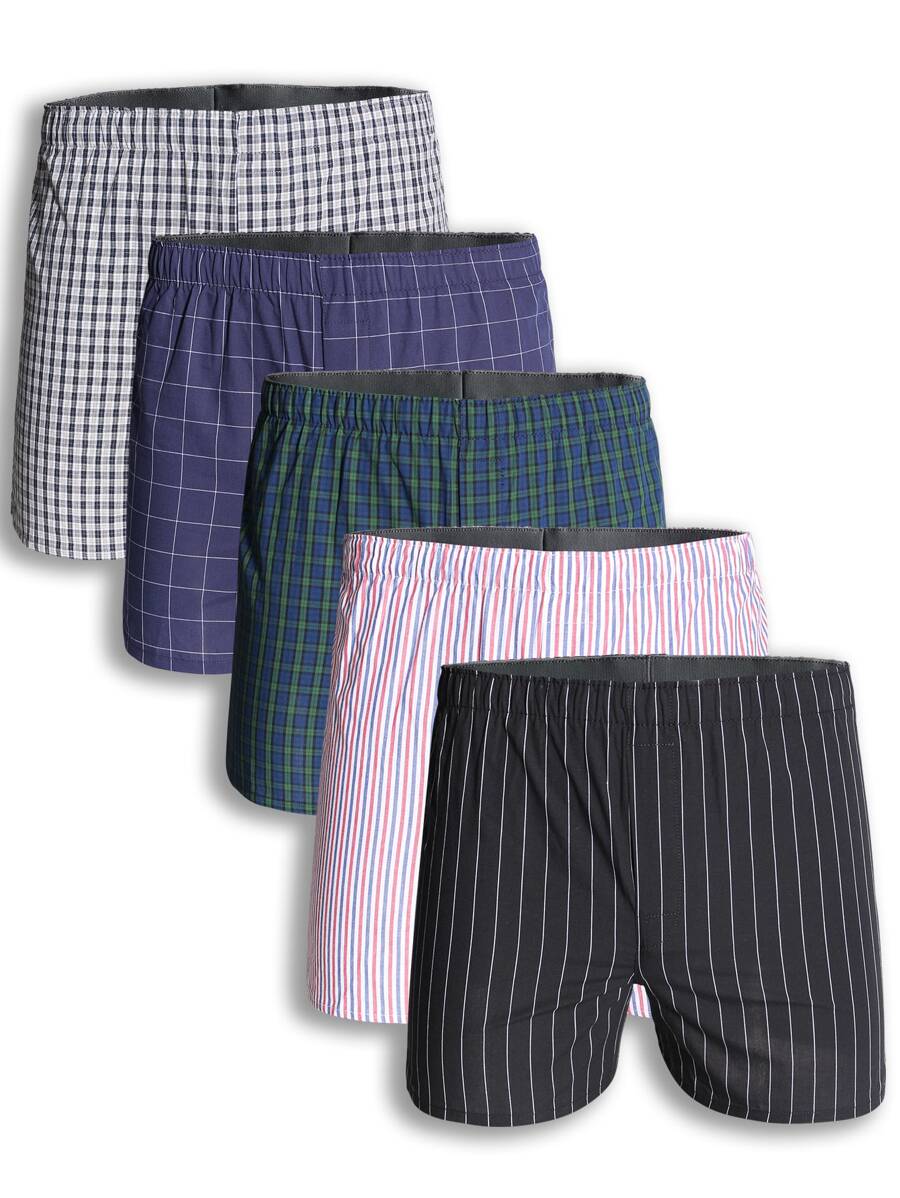 Bộ 5 quần boxer nam dệt họa tiết kẻ caro và sọc, thoáng khí. - Nhiều màu - Xem 1