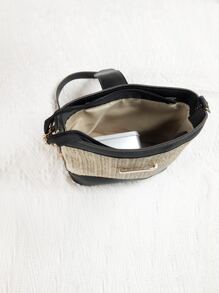 Skinny Scarf Decor Straw Bag - Black - View 4