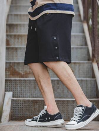 Hombres Shorts con botón lateral de cintura con cordón