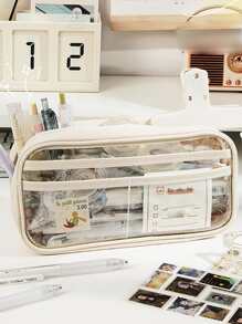 1pc Clear Pencil Case - White - View 1