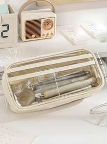 1pc Clear Pencil Case - White - View 2