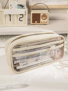 1pc Clear Pencil Case - White - View 3