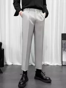 Men Slant Pocket Straight Leg Suit Pants - Light Grey - View 1