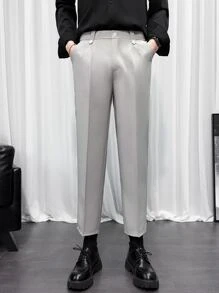 Men Slant Pocket Straight Leg Suit Pants - Light Grey - View 3
