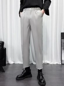 Men Slant Pocket Straight Leg Suit Pants - Light Grey - View 4