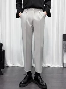Men Slant Pocket Straight Leg Suit Pants - Light Grey - View 5